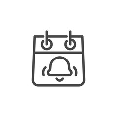 Icon of Calendar with Bell Sign. Time Management and Reminder About Important Matter Concept. Month, Day, Schedule, Event, Appointment. Vector Isolated Icons for Web and App in Contour Design