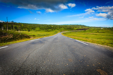 Road landscape in norwegian hill mountains