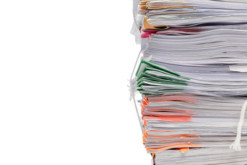 Stack of business papers isolated on white background