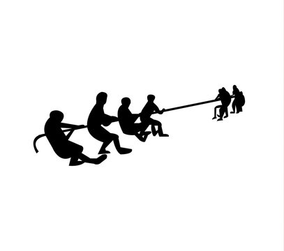 silhouettes of people pulling ropes