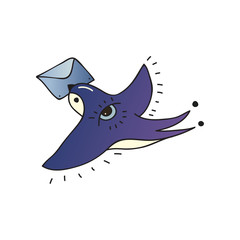 Tattoo birds with envelope on white background.