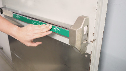 Fire door handle of Fire exit for emergency evacuation.