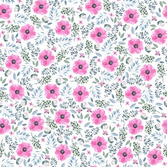 Fototapeta premium Seamless pattern with pink flowers on a white background