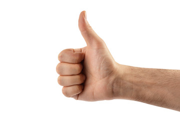 Male hand with thumb up isolated on white background