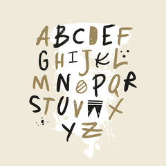 Vector modern funny playful childish font, clip art letters, alphabet