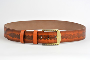 Brown leather belt isolated on white background