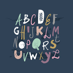 Vector modern funny playful childish font, clip art letters, alphabet