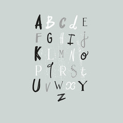 Vector modern funny playful childish font, clip art letters, alphabet