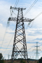 high voltage post.High-voltage tower sky background.