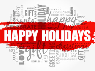 Happy Holidays word cloud collage, holiday concept background