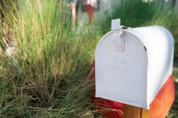 White mailbox or letterbox at home. Vintage style
