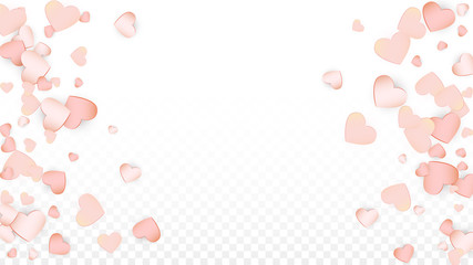 Love Hearts Confetti Falling Background. St. Valentine's Day pattern Romantic Scattered Hearts. Vector Illustration for Cards, Banners, Posters, Flyers for Wedding, Anniversary, Birthday Party, Sales.