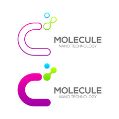 Letter C with Dot and Curve ,Circles shape connected, Molecule and Nano Technology logotype, innovation tech, Medicine, Science, Laboratory, Cosmetics