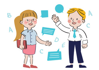 hand drawn person characters and communication bubble