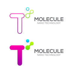 Letter T with Dot and Curve ,Circles shape connected, Molecule and Nano Technology logotype, innovation tech, Medicine, Science, Laboratory, Cosmetics