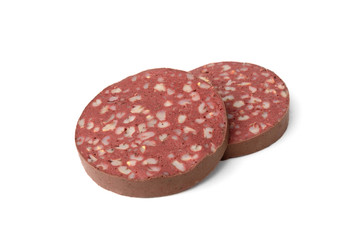 Blood sausage isolated on white background.