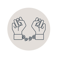 Icono plano manos con cadena rota en círculo color gris