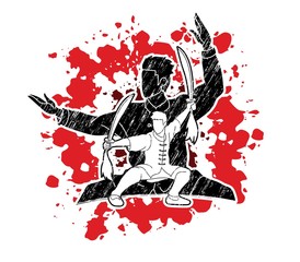 Kung Fu, Wushu with swords pose graphic vector.