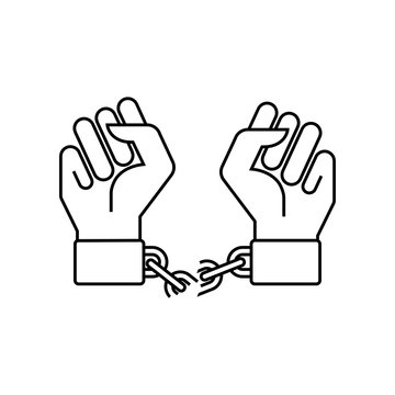 recommend clip art: Icono plano manos con cadena rota en color negro