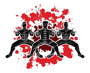 Obraz premium Group of people pose kung fu fighting action graphic vector.