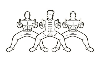 Group of people pose kung fu fighting action graphic vector.