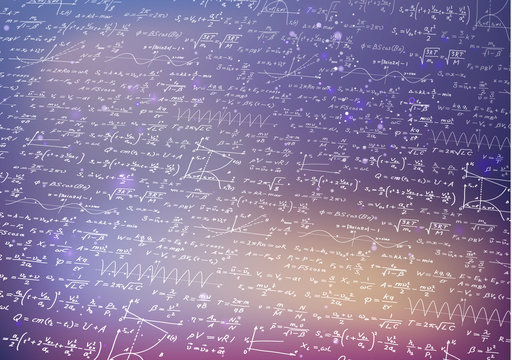 lot of recondite math equations and formulas on blurred purple background