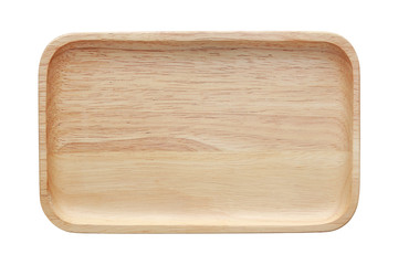 Square wooden tray isolated on white background. Top view.