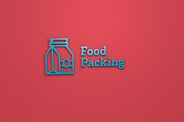 3D illustration of Food Packing, blue color and blue text with red background.