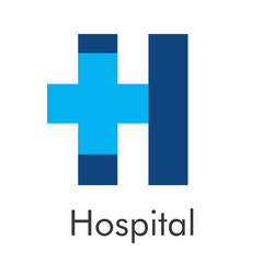 Obraz premium Logotipo abstracto Hospital con cruz en letra H mayúscula en color azul