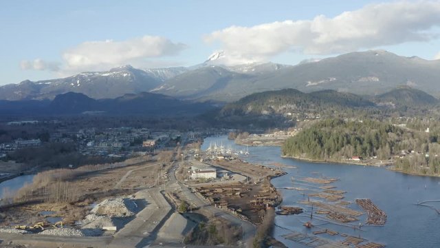 Squamish BC Canada Sunset Aerial Town Landscape View River Mountains