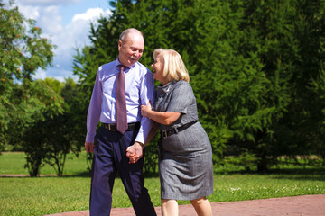 Naklejka premium Senior couple walking in summer in park