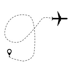 plane and track icon on a white background. flat style. airplane path in dotted line shape. airplane flying symbol. airplane line sign.