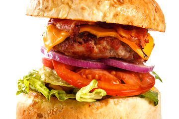 burger on a white background close up