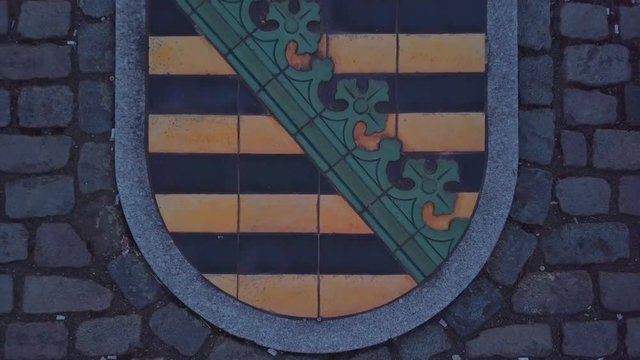 Aerial view of Saxonian coat of arms in medieval town in Germany