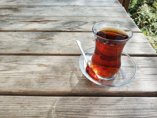 Turkish tea on wood table