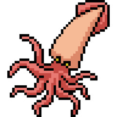 Obraz premium vector pixel art squid