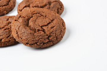 Chocolate cookies on white background