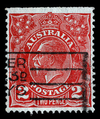Stamp printed in Australia shows a portrait of English King George V, circa 1924.