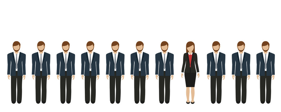 one business woman between businessmen vector illustration EPS10
