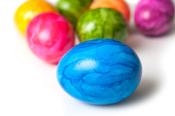Fototapeta na wymiar closeup of decorative painted easter eggs on white background