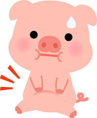 太って困っているブタのキャラクター