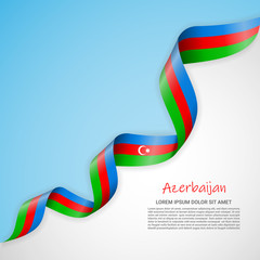 Vector banner in white and blue colors and waving ribbon with flag of Azerbaijan. Template for poster design, brochures, printed materials, logos, independence day. National flags