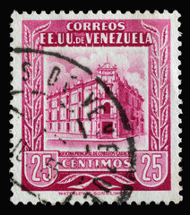 Stamp printed in Venezuela shows Main Post Office Caracas, circa 1955.