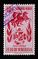 Stamp printed in Venezuela shows Arms of Monagas, circa 1953.