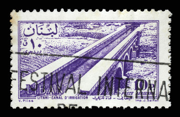 Stamp issued in the Lebanon shows Irrigation Canal at Litani, circa 1957.