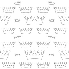 white seamless pattern with black crown. vector