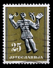 Stamp issued in Yugoslavia shows Grave stone from Radimlje, 13th-15th centuries, Centuries of...
