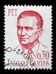 Stamp issued in Yugoslavia shows Josip Broz Tito(1892-1980), circa 1966.
