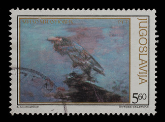 Stamp issued in Yugoslavia shows Bird by Milo Mulunovic, circa 1981.