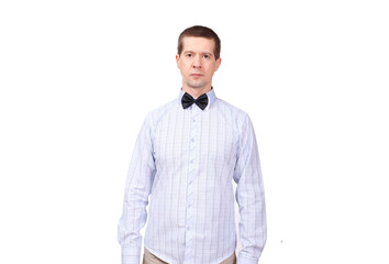 The man in a light shirt and with a bow butterfly